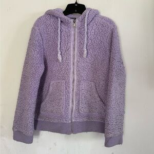 Hot Topic Womens Purple Fuzzy Full Zip Hooded Jacket, Size Medium